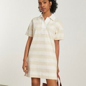 Everlane The Organic Cotton Polo Dress Tan Retro Stripe Women’s Size XS
